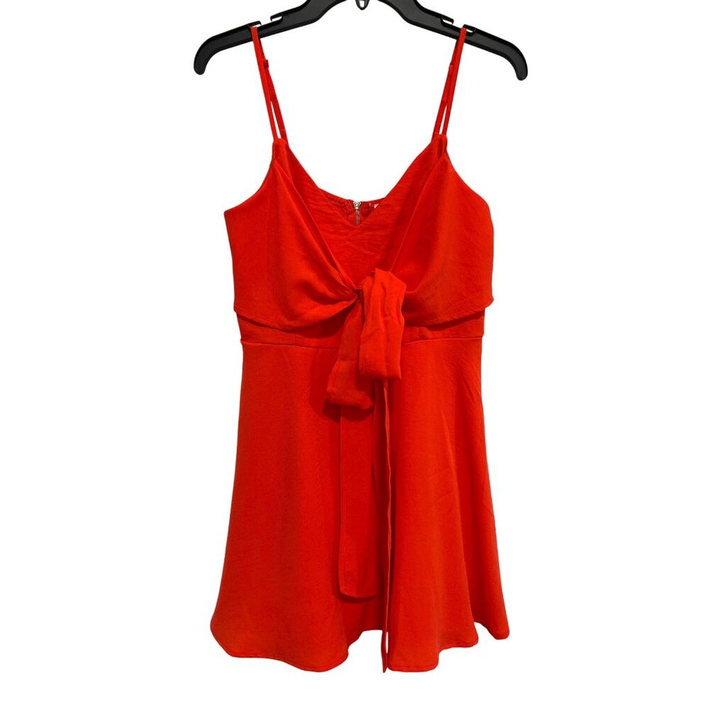 Pink Lily Mini Dress Size Medium Sleeveless Tie Front Orange Poly Chic Feminine